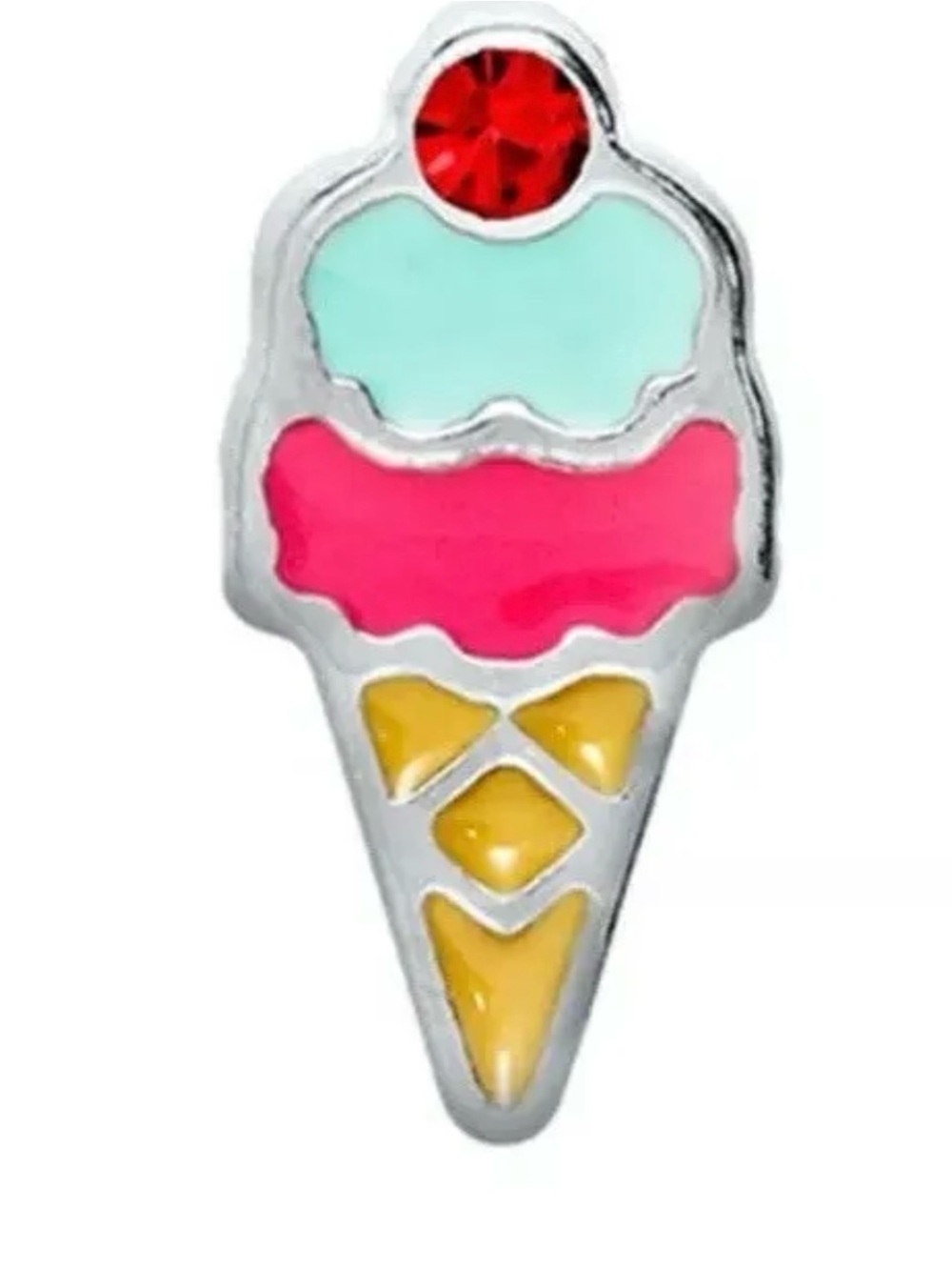 Origami Owl Ice Cream Cone Charm - Pink, Aqua & Yellow with Red Crystal